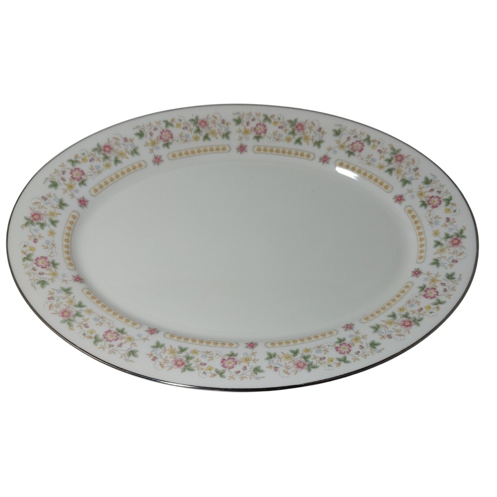 Rosemont Pattern Oxford Platter Division of Lenox Platinum Trim Floral 13.5 In